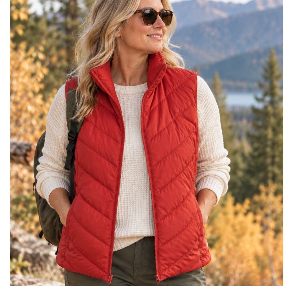 REI Women’s XL Down Puffer Vest Burnt Orange Quilted Hiking Outdoor Gorpcore